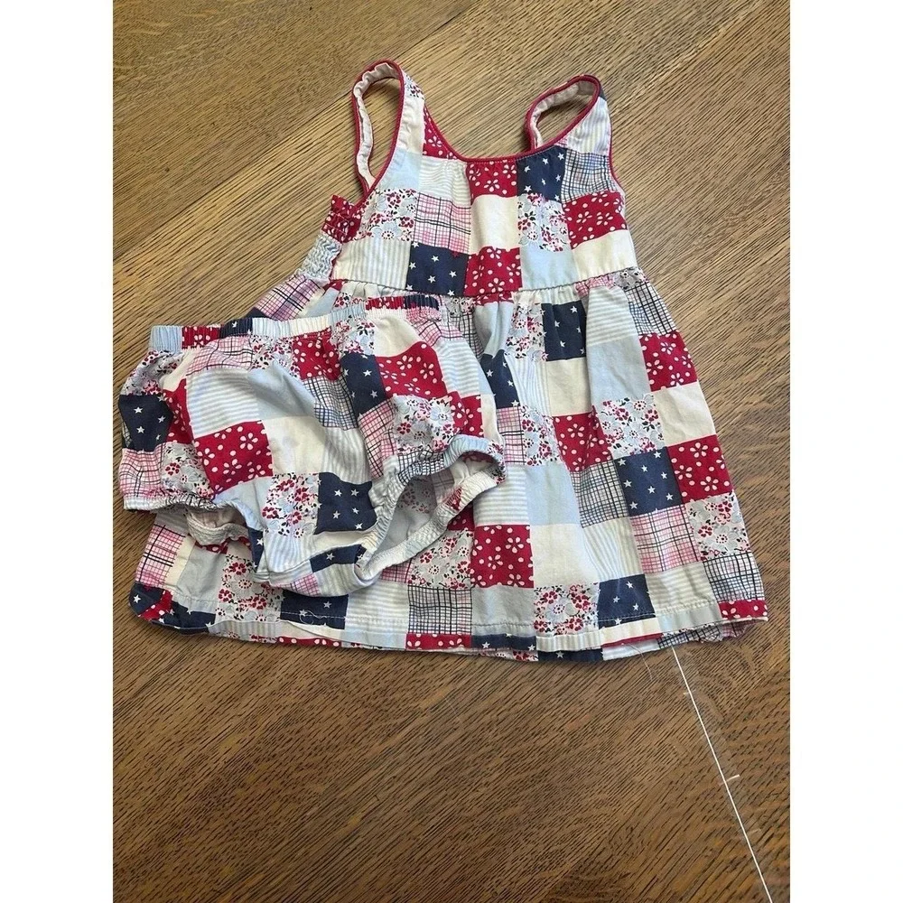 OshKosh B'gosh 18M Red White & Blue Patchwork Quilt Dress + Diaper Cover